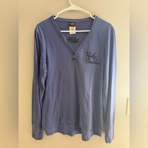Harley Davidson Long Sleeve Henley Shirt Women’s SZ XL Periwinkle Blue MO Casual